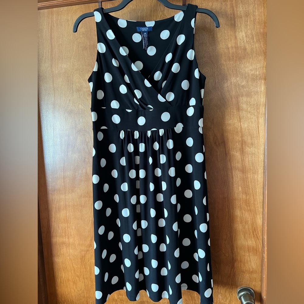 Chaps dress size L. Black with white polka dots.